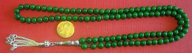 Islamic Prayer beads Tesbih Gebetskette 99 Green Jade & Sterling Silver