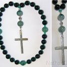 Anglican Episcopal Rosary Prayer Beads Grenn Jade, Tree Agate & Sterling Silver