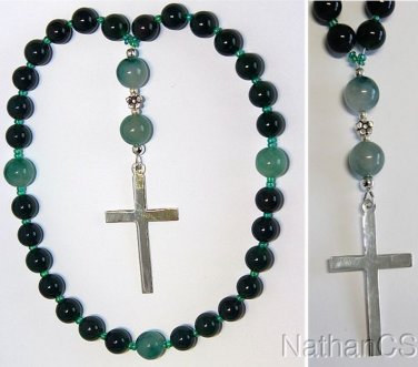 Anglican Episcopal Rosary Prayer Beads Grenn Jade, Tree Agate & Sterling Silver