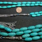 PRAYER BEADS TESBIH LONG OVAL TURQUOISE & STERLING SILVER