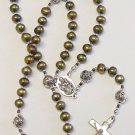 Catholic Rosay Prayer Beads Golden Teal Fresh Water Pearls