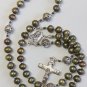 Catholic Rosay Prayer Beads Golden Teal Fresh Water Pearls
