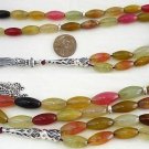 PRAYER BEADS TESBIH OVAL RAINBOW JADE & STERLING SILVER
