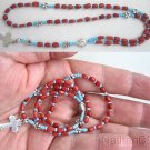 Mini Catholic Rosary Red Coral, Turquoise & Sterling Silver