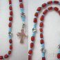 Mini Catholic Rosary Red Coral, Turquoise & Sterling Silver