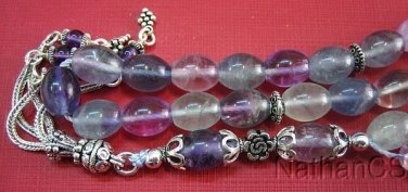 PRAYER BEADS TESBIH GEBETSKETTE OVAL FLUORITE & STERLING SILVER