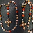Anglican Episcopal Rosary Rutile Quartz, Carnelian & Serpentine Hand made cross