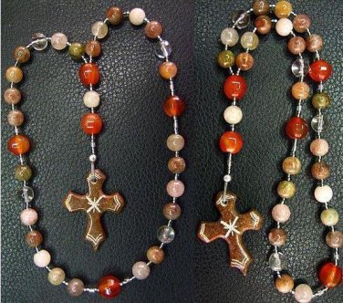 Anglican Episcopal Rosary Rutile Quartz, Carnelian & Serpentine Hand made cross