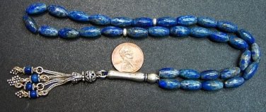 PRAYER BEADS TESBIH LONG RICE AFGAN LAPIS & STERLING SILVER