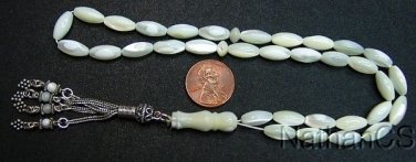 PRAYER BEADS RICE SHAPED MOTHER OF PEARL & STERLING SILVER