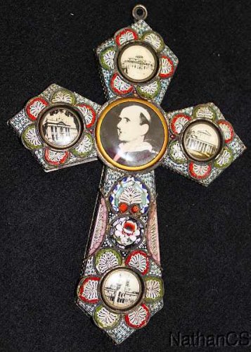 Vintage Papal micro mosaic cross - crucifix PAUL VI , 1975, Rare