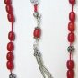 GREEK KOMBOLOI WORRY BEADS RED RUBILITE AND STERLING SILVER