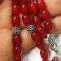 GREEK KOMBOLOI WORRY BEADS RED RUBILITE AND STERLING SILVER