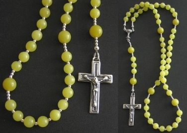 CATHOLIC ROSARY PRAYER BEADS LEMON JADE & STERLING SILVER