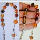 CATHOLIC OPEN ONE DECADE ROSARY CHAPLET COGNAC AMBER & STERLING SILVER