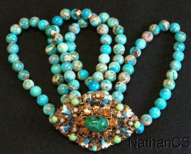 Unique Vintage Art Deco  Brooch Pin & Bracelets with Rare Variscite