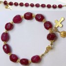 Catholic Rosary Bracelet Faceted Genuine Ruby Beads, Vintage Medal & Vermeil
