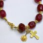 Catholic Rosary Bracelet Faceted Genuine Ruby Beads, Vintage Medal & Vermeil