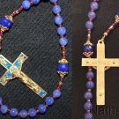 Catholic Rosary Genuine Round Clear Sapphires w Fatima Vintage Cross & Center