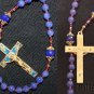 Catholic Rosary Genuine Round Clear Sapphires w Fatima Vintage Cross & Center