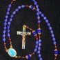 Catholic Rosary Genuine Round Clear Sapphires w Fatima Vintage Cross & Center