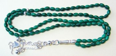 ISLAMIC PRAYER BEADS TESBIH SUBHA 99 MALACHITE AND STERLING SILVER