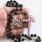 Early XXth Century Faceted Jet & Sterling Impressive Catholic Rosary High Rarity