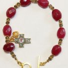 Anglican Rosary bracelet faceted genuine Ruby smoky Quartz Micromosaic & Vermeil