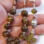 Catholic Travel Rosary Chaplet Vintage Green Amber and Sterling Silver