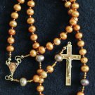 Catholic Rosay Prayer Beads Golden Copper Fresh Water Pearls