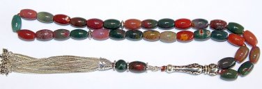 LUXURY PRAYER BEADS TESBIH AA GRADE INDIAN BLOODSTONE & STERLING - COLLECTOR'S