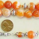 Greek Komboloi Worry Beads Orange Banded Agate and Sterling Silver