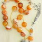 Greek Komboloi Worry Beads Orange Banded Agate and Sterling Silver