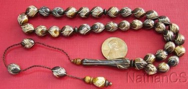 PRAYER WORRY BEADS TESBIH GEBETSKETTE CAMEL BONE OVAL FINE OTTOMAN CARVING