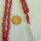 Prayer Beads Tesbih Gebetskette  Red Coral & Sterling Pine Seed Carve