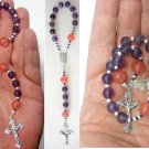 Catholic Travel Chaplet - One Decade Rosary - Amethyst, Rose Quartz and Sterling