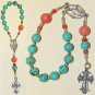 CATHOLIC TRAVEL ROSARY CHAPLET TURQUOISE CORAL & STERLING SILVER