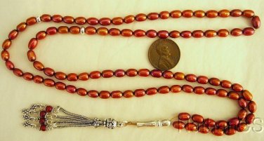 Islamic Prayer Beads Cherry Copper Color Pearls & Sterling Silver
