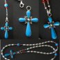 HEAVY STERLING, CORAL & TURQUOISE WEARABLE ROSARY, PENDANT OR NECKLACE **SEE**