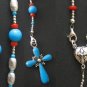 HEAVY STERLING, CORAL & TURQUOISE WEARABLE ROSARY, PENDANT OR NECKLACE **SEE**