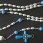 HEAVY STERLING, CORAL & TURQUOISE WEARABLE ROSARY, PENDANT OR NECKLACE **SEE**