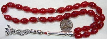 PRAYER WORRY BEADS GENUINE INDIAN RUBY & STERLING RARE OVAL CUT - COLLECTOR'S