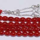 ISLAMIC PRAYER BEADS TESBIH 99 BEADS NATURAL RED JADE AND STERLING SILVER