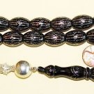 Prayer beads Tesbih Yusr black Coral barrel 12.500 Sterling studded nails XXRare