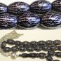Prayer beads Tesbih Yusr black Coral barrel 12.500 Sterling studded nails XXRare