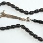 Prayer beads Tesbih Yusr black Coral barrel 12.500 Sterling studded nails XXRare