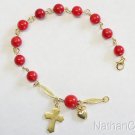CATHOLIC ROSARY BRACELET ROSENKRANZ IN RED CORAL AND VERMEIL