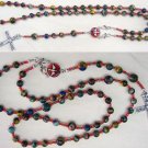 WEARABLE CATHOLIC ROSARY NECKLACE RAINBOW CALSILICA & SILVER *NEW CONCEPT*