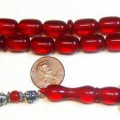PRAYER BEADS KOMBOLOI POMMEGRENADE RED FATURAN TYPE RESIN LONG BARREL VINTAGE