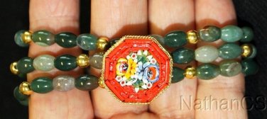 Unique Vintage Pristine Micromosaic Brooch & Bracelets in Bloodstone & Vermeil